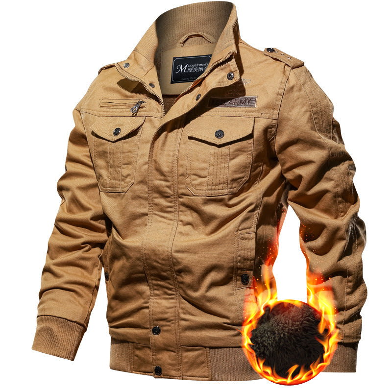 Men Fit Bomber Jacket Windbreaker Moto Street Coat Men's Winter Fleece Padded plus Size Workwear Coat Multi-Pocket Casual Men's Jacket