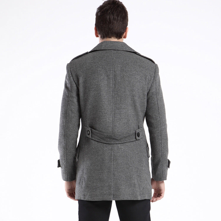 Men's Dress Coat Winter Clothing Men's Business Woolen Suit Collar Double Breasted Woolen Coat Coat Gray