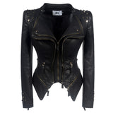 Studded Jackets Autumn Shrug Rivet Slim Fit Waist-Tight Washed Leather Motorcycle Leather PU