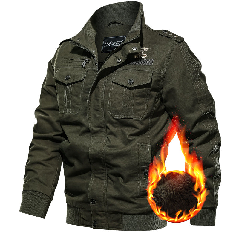 Men Fit Bomber Jacket Windbreaker Moto Street Coat Men's Winter Fleece Padded plus Size Workwear Coat Multi-Pocket Casual Men's Jacket