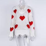 Valentine's Day Outfits Autumn and Winter Sweater Women's Loose Pullover Heart-Shaped Multi-Part V-neck Sweater