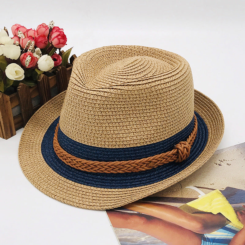 Fedora Hat Summer Sun-Proof Beach Hat Seaside Vacation British Jazz Straw Hat