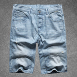 Men Pants Men's Light Blue Washed Jeans Men's Cropped Pants Shorts