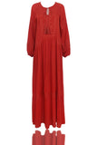 Red Peasant Dress Desert Seaside Vacation Embroidered Ethnic Style Retro Dress Long-Sleeved Red Red Dress