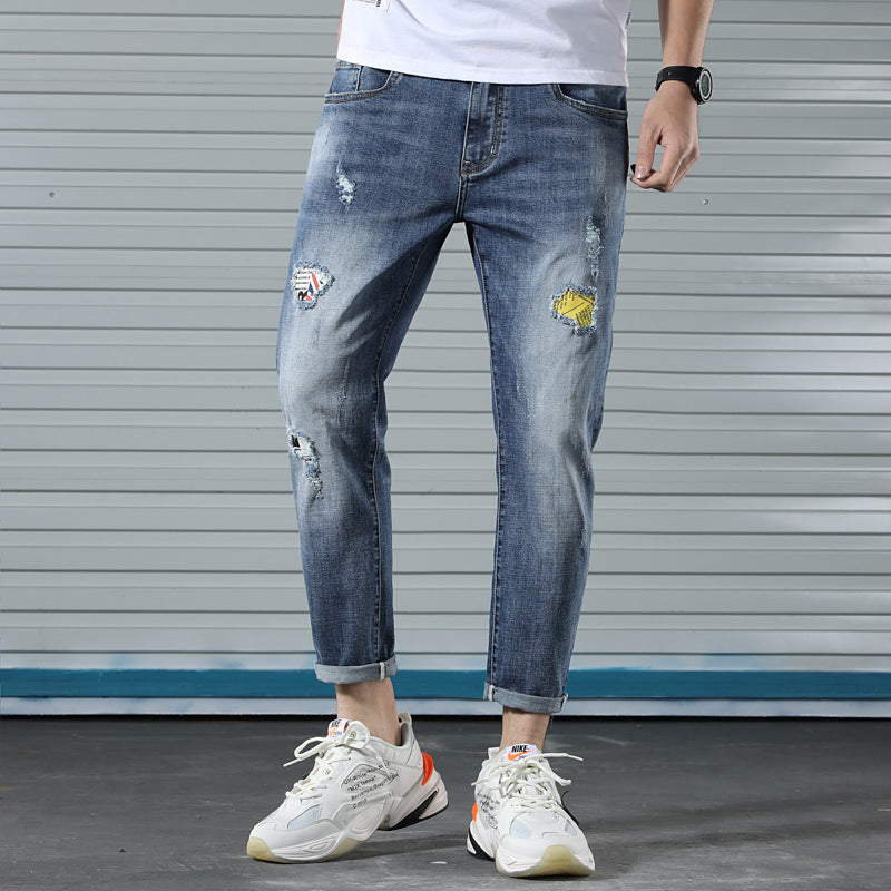 Men Relaxed Tapered Jean Crop Jeans Anklelength Denim Pant Autumn and Winter plus Size Denim Retro Sports Big Size Men Jeans
