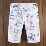 Built-in-Flex Jean Summer Cotton Elastic Printed Denim Pants Men's Slim Cropped Pants Jeans Shorts
