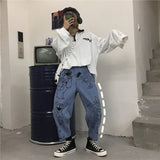 Anime Print Jeans Denim Pants Vintage Printed Jeans Baggy Straight Trousers