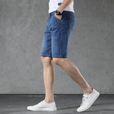Summer Thin Light Blue Overknee Stylish Stone Washed Slim Fit Knee Length Jean Denim Short Elastic plus Size Straight Denim Shorts Big Size Men Jeans Shorts