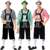 Lederhosen German Traditional Beer Festival Clothing Black and White Plaid Shirt Men Brown Beer Suspenders with Hat