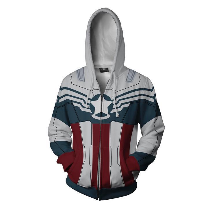 Captain America Hoodie Avengers 3D Digital Printed Full-Zip Cardigan Hooded Sweater