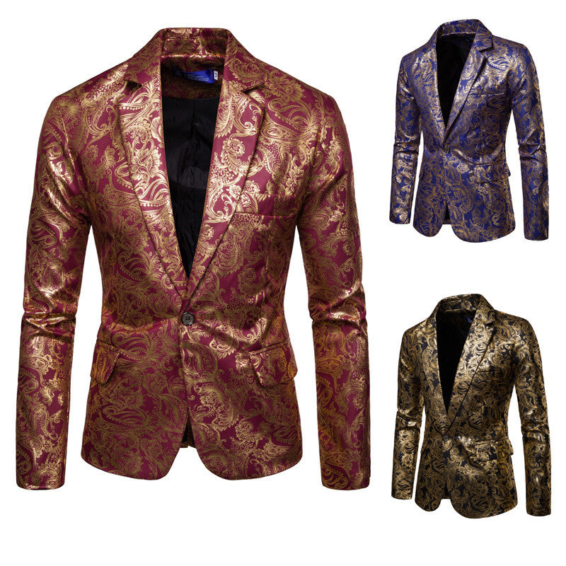 Men's Suit Autumn and Winter Glossy Bronzing Printed Suit Groomsman Dress Performance Clothes Slim Fashionable Top Men Suits Jacket Men Blzer