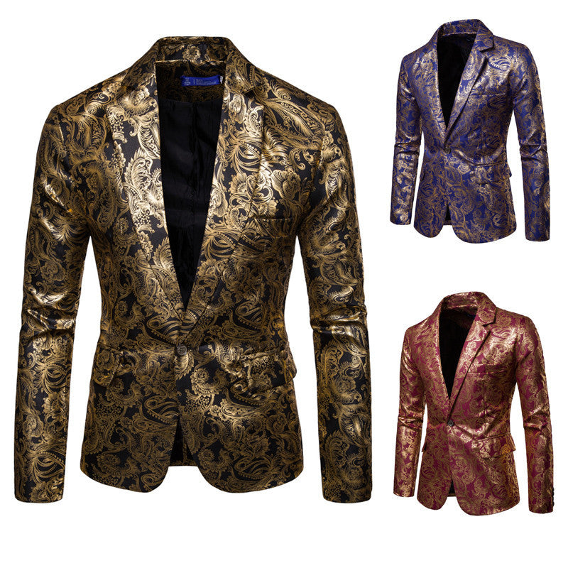 Men's Suit Autumn and Winter Glossy Bronzing Printed Suit Groomsman Dress Performance Clothes Slim Fashionable Top Men Suits Jacket Men Blzer