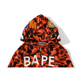 A Ape Print Hoodie Camouflage Red Cardigan Zipper Hooded Sweater