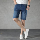 Summer Thin Light Blue Overknee Stylish Stone Washed Slim Fit Knee Length Jean Denim Short Elastic plus Size Straight Denim Shorts Male Big Size Men Jeans Shorts