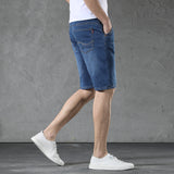 Summer Thin Light Blue Overknee Stylish Stone Washed Slim Fit Knee Length Jean Denim Short Elastic plus Size Straight Denim Shorts Big Size Men Jeans Shorts