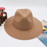 Fedora Hat Autumn and Winter Women's British Vintage Wool Big Brim Top Hat Solid Color Wide Brim Casual Fedora Hat