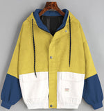 80's Colorful Leather Jacket Loose Color Matching Hooded Baseball Uniform Corduroy Overalls Women