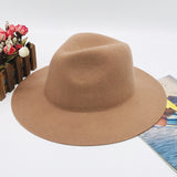 Fedora Hat Autumn and Winter Women's British Vintage Wool Big Brim Top Hat Solid Color Wide Brim Casual Fedora Hat