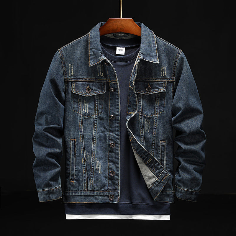 Spring and Autumn Denim Jacket Men's Plus Size Loose Jacket Denim Clothing Men Denim Jacket