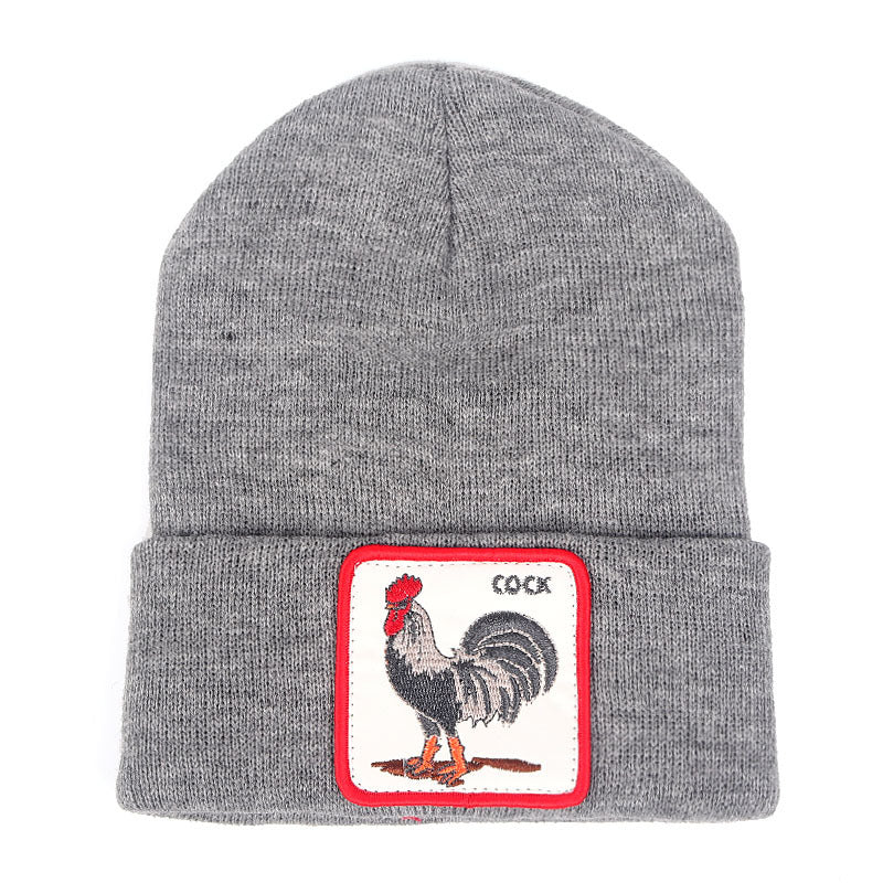 Wolf Print Cap Autumn Winter Embroidery Wolf Cock Animal Woolen Cap Slipover Knitted Hat