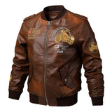Urban Leather Jacket Autumn Men's Leather Military Leather Jacket Men's Slim round Neck Motorcycle Leather Coat