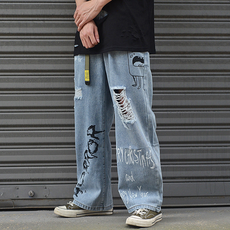 Jeans Vintage plus Size Retro Sports Trousers Casual Light Color Trousers Men Jeans