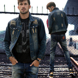 Cotton Solid Men's Denim Trucker Jacket Men Spring Autumn Casual Slim Fit Bomber Jackets Men Jean Coat Men Outwear Male Cowboy Autumn Winter Denim Suit plus Size Denim Jacket Loose Straight Jeans