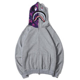 A Ape Print Hoodie Shark Embroidery Camouflage Stitching Hat Zipper Fleece Padded Coat Teen Student