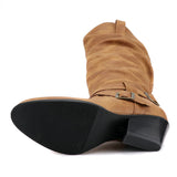 Coachella Cowboy Boots Chunky Heel Mid Heel Long Velvet Boots High Leg Boot