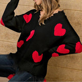 Valentine's Day Outfits Autumn and Winter Sweater Women's Loose Pullover Heart-Shaped Multi-Part V-neck Sweater