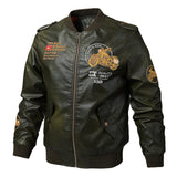 Urban Leather Jacket Autumn Men's Leather Military Leather Jacket Men's Slim round Neck Motorcycle Leather Coat