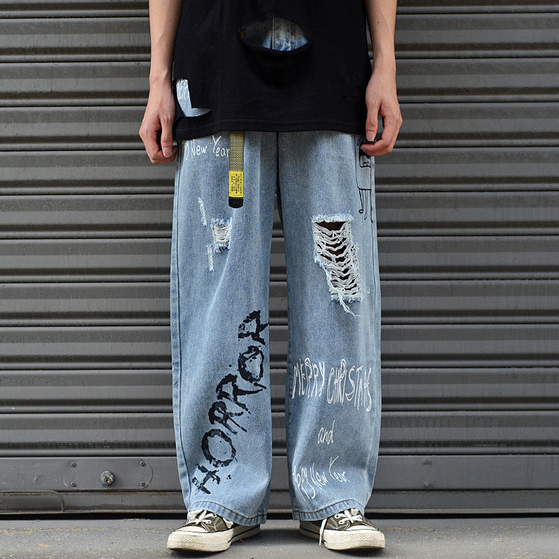 Jeans Vintage plus Size Retro Sports Trousers Casual Light Color Trousers Men Jeans