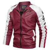 Two Tone Leather Jacket Stand Collar PU Leather Jacket Men's Washed Color Matching Leather Coat Men