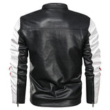 Two Tone Leather Jacket Stand Collar PU Leather Jacket Men's Washed Color Matching Leather Coat Men