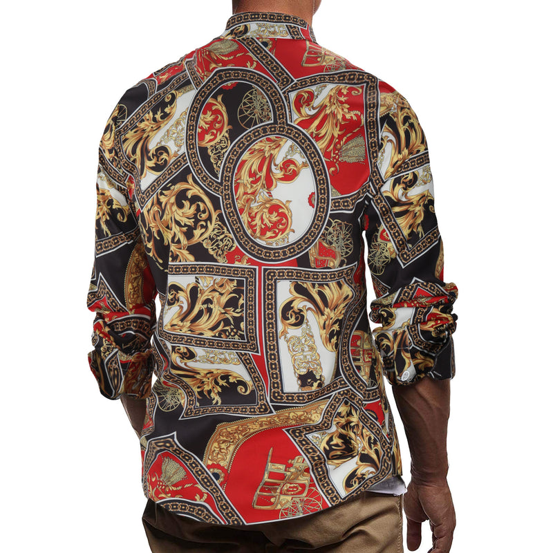 Men's Printed Long Sleeve Fashion Casual Shirt Large Size Retro Sports Men Shirt