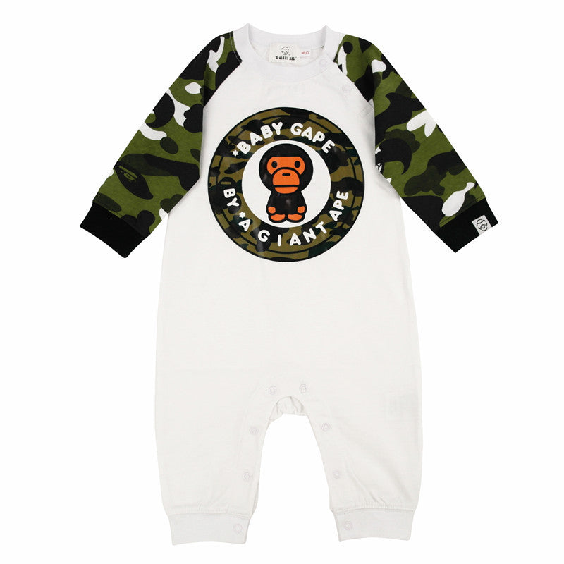 A Ape Print Toddler Romper Jumpsuit Camouflage Long Sleeve Romper Environmental Protection Knitted Cloth Baby Clothes