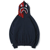 A Ape Print Hoodie Shark Embroidery Camouflage Stitching Hat Zipper Fleece Padded Coat Teen Student