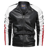 Two Tone Leather Jacket Stand Collar PU Leather Jacket Men's Washed Color Matching Leather Coat Men