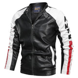 Two Tone Leather Jacket Stand Collar PU Leather Jacket Men's Washed Color Matching Leather Coat Men