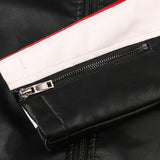 Two Tone Leather Jacket Stand Collar PU Leather Jacket Men's Washed Color Matching Leather Coat Men
