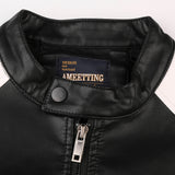 Two Tone Leather Jacket Stand Collar PU Leather Jacket Men's Washed Color Matching Leather Coat Men
