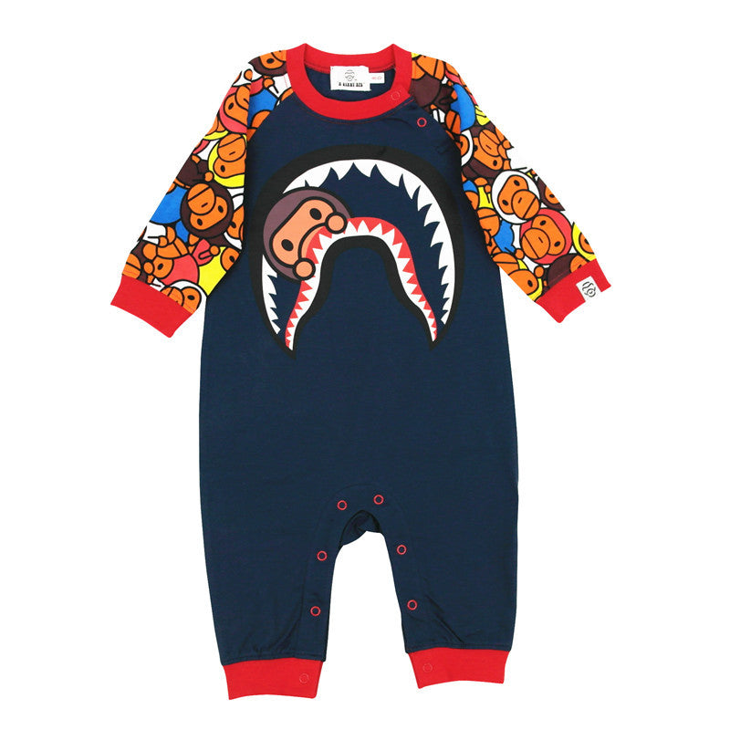 A Ape Print Toddler Romper Jumpsuit Full Printed Pattern Long Sleeve Romper Environmental Protection Knitted Cloth Baby Clothes