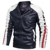 Two Tone Leather Jacket Stand Collar PU Leather Jacket Men's Washed Color Matching Leather Coat Men