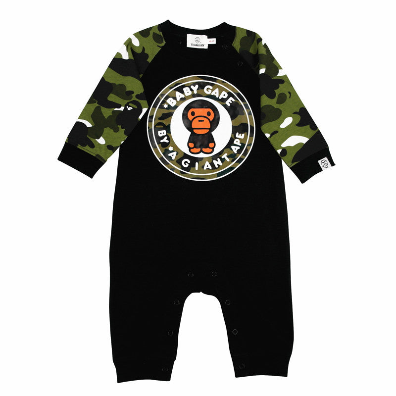 A Ape Print Toddler Romper Jumpsuit Camouflage Long Sleeve Romper Environmental Protection Knitted Cloth Baby Clothes