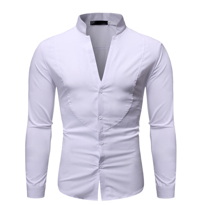 Men's Fashion Slim Casual Solid Color Stand Collar Long Sleeve Shirt Men Shirt