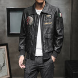 Hand Painted Leather Jackets Men Lapel Embroidery Motorcycle Clothing Spring and Autumn