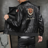 Hand Painted Leather Jackets Men 'S Leather Jacket Slim-Fitting Biker Lapel Leather Jacket Embroidery