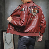 Hand Painted Leather Jackets Men 'S Leather Jacket Slim-Fitting Biker Lapel Leather Jacket Embroidery