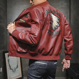 Urban Leather Jacket Men's PU Leather Coat Baseball Collar Embroidery Motorcycle Clothing