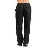 Linen Pants Straight Leg Pants Drawstring Lightweight Elastic Beach Pants Men's Casual Trousers with Pockets
